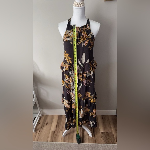 FREE PEOPLE ANITA PRINTED MAXI DRESS Tiered Leaf Print - Picture 8 of 10